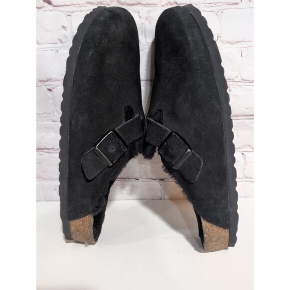 Birkenstock Boston Sz 10 Shearling Black Suede Shearling Lined Men\'s Clog Shoes main image 5
